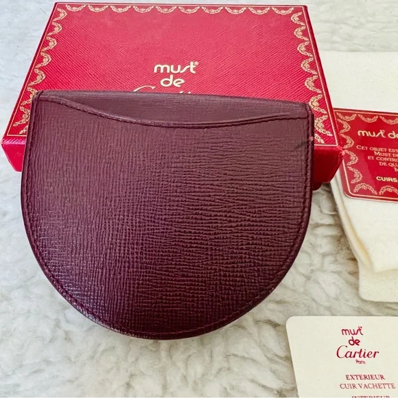 小物 Cartier Mastline Logo Coin Case Bordeaux Cartier coin case mast line Bordeaux leather Authentic USED